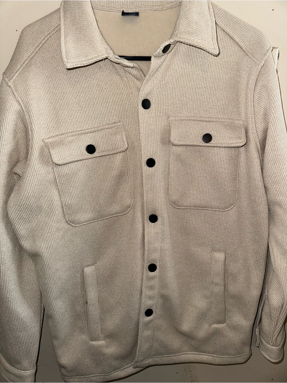 George Cream Knit Shirt Jacket with Black Buttons
